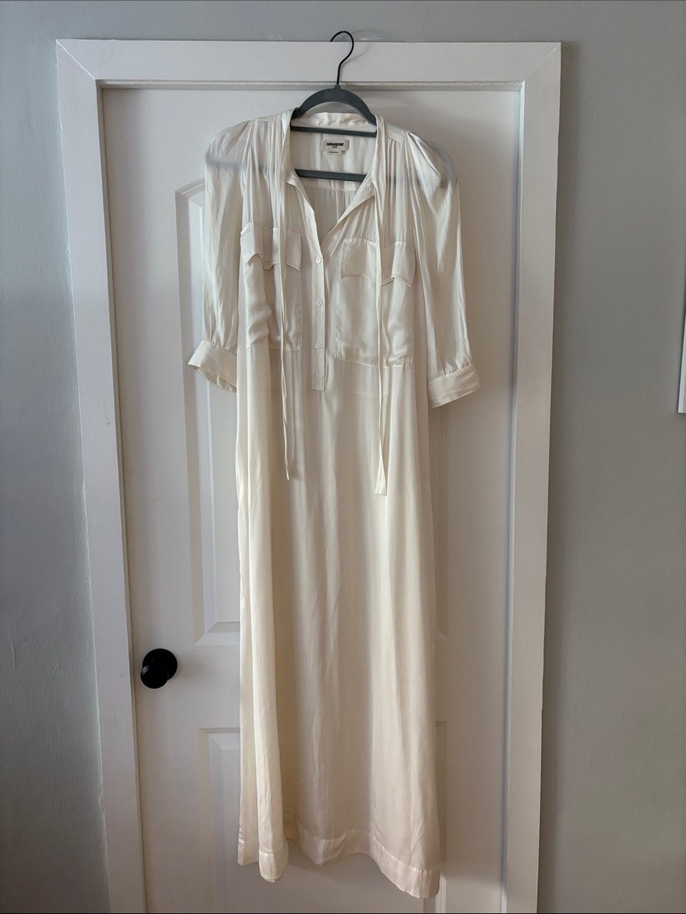 Zadig & Voltaire Cream Button-Front Maxi Dress with Tie Detail
